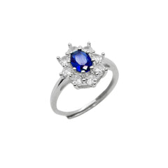 Kate Flower Ring with Blue Stone and White Zirconia