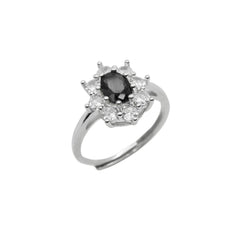Kate Flower Ring with Black Stone and White Zirconia
