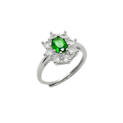 Kate Flower Ring with Green Stone and White Zirconia