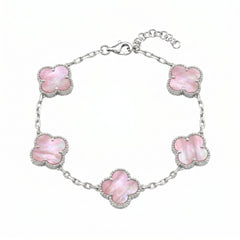 Vierblättriges Kleeblatt-Armband mit rosa Perlmutt
