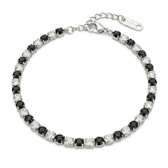 Tennis Bracelet with 3 mm Alternating White and Black Cubic Zirconia