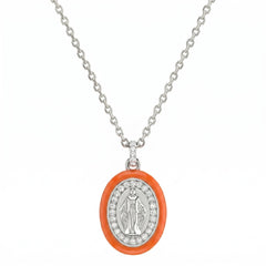 Halskette Madonnina mit orangefarbenem Emaille und Zirkonia