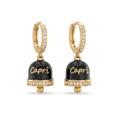 Schwarze, mit Zirkonia besetzte Creolen mit Anhänger „Capri“