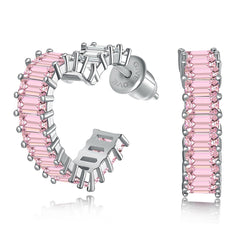 Herz-Ohrstecker mit rosa Baguette-Zirkonia