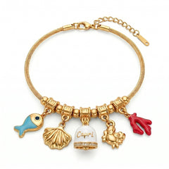 Bracelet with White Enamel Capri Bell and Sea Charms