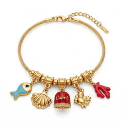 Bracelet with Red Enamel Capri Bell and Sea Charms