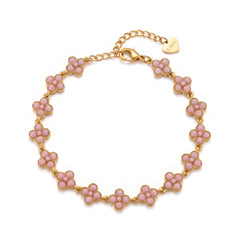 Armband mit Kleeblättern und pastellrosa Steinen