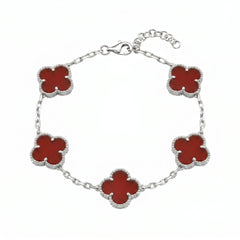 Vierblättriges Kleeblatt-Armband mit rotem Onyx
