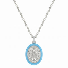 Halskette Madonnina Pastellblau emailliert mit Zirkonia