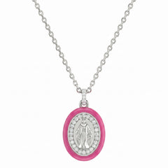 Emaille-Halskette Madonnina in Fuchsia mit Zirkonia