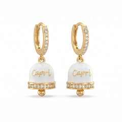 Zirkonbesetzte Creolen mit weißem „Capri“-Glöckchen