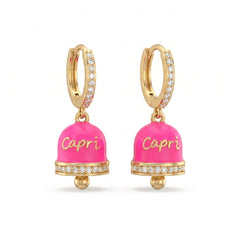 Zirkonbesetzte Creolen mit Anhänger „Capri“ in Neonrosa