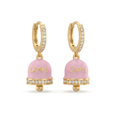 Zirkonbesetzte Creolen mit Glöckchen „Capri“ in Pastellrosa