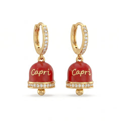 Zirkonbesetzte Creolen mit rotem Glöckchen „Capri“