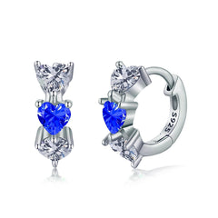 Blue Three Hearts Hoop Earrings