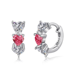 Red Three Hearts Hoop Earrings