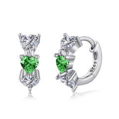 Three Hearts Green Hoop Earrings